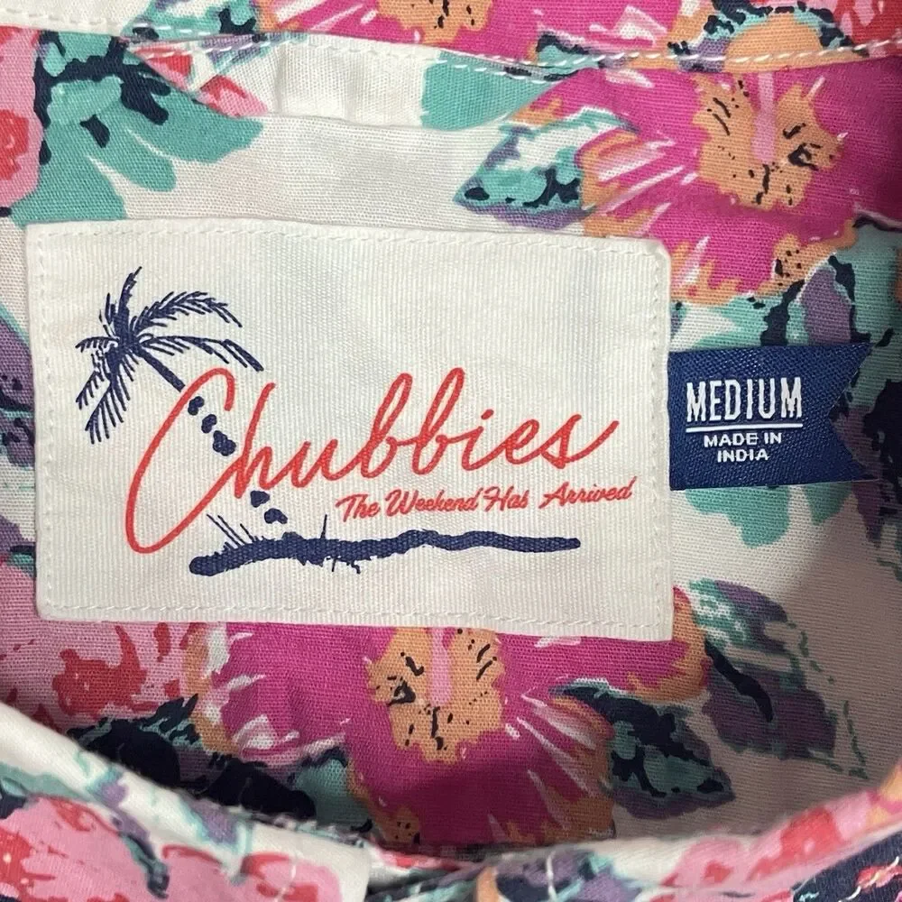 Chubbies Tropical‎ Floral Shirt Mens M Pink Hawaiian Resort Beach Button Up